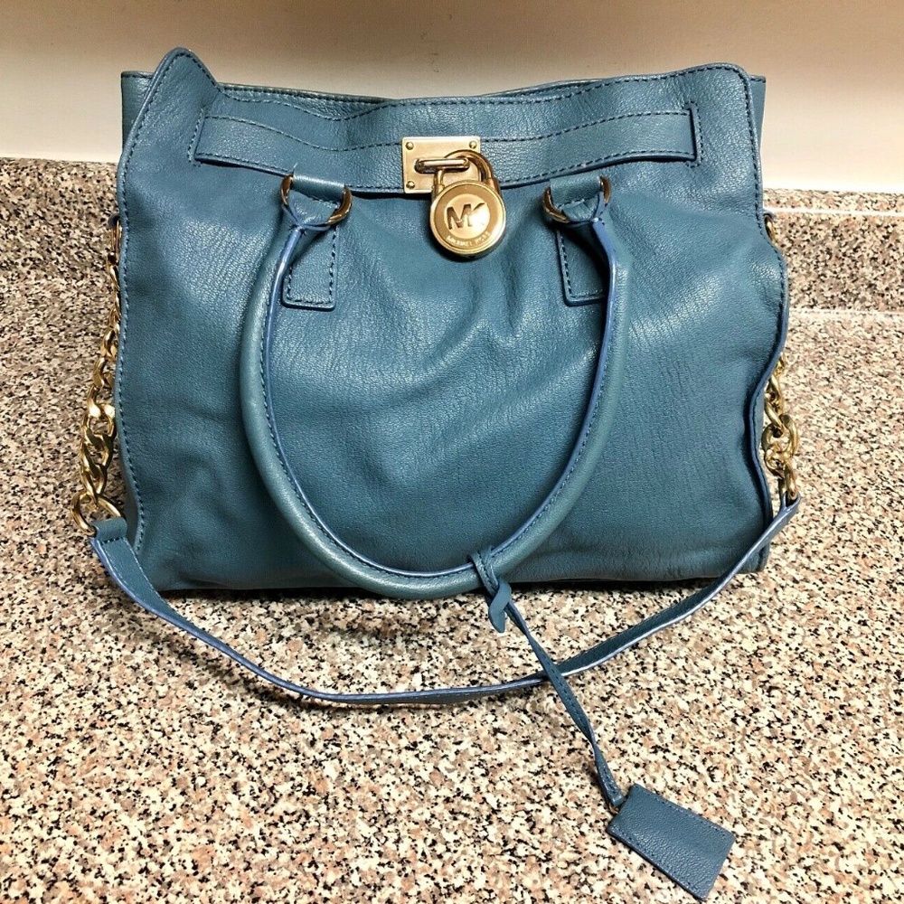 Michael Kors Blue Leather Hamilton Handbag Purse